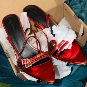 Gorgeous Red metallic straps heel Women's Shoes